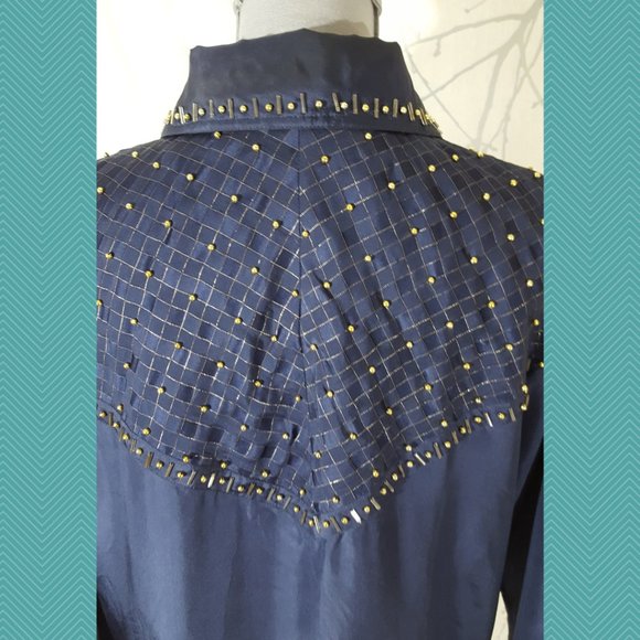 Mureli VTG Navy & Gold Beaded Full Zip Silk Track Jacket - Picture 5 of 6